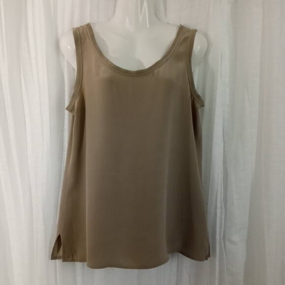 Dana B & Karen 100% Silk Tank Top SZ 8 M Tan Beige Sleeveless Layering Shell - Picture 6 of 6